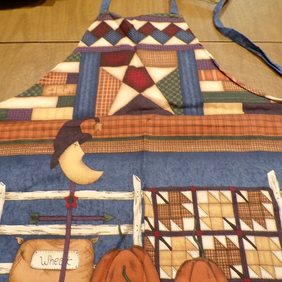 Vtg Harvest-Themed Apron Pumpkins Apples Moon Star Grannycore Familycore Cabin - Picture 3 of 8